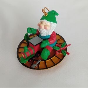 Festive Vintage Gnome Ornament with Train